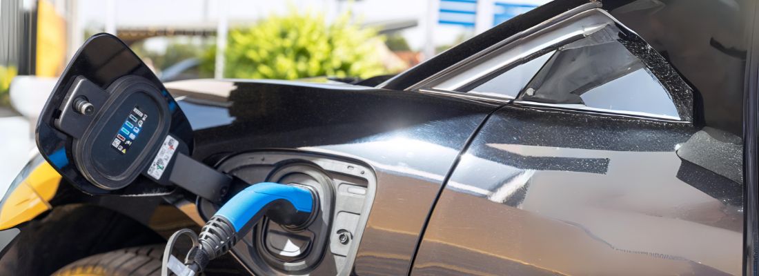 A sleek and modern electric car charger is securely ready to power up your vehicle.
