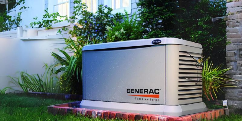 a generator installed in the backyard oh a house and ready to be used
