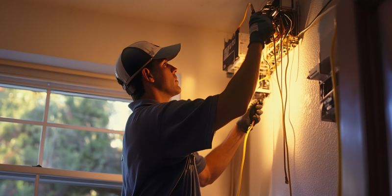 an electrician fixing an electrical generator