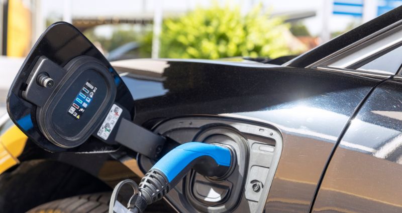 An electric car being charged